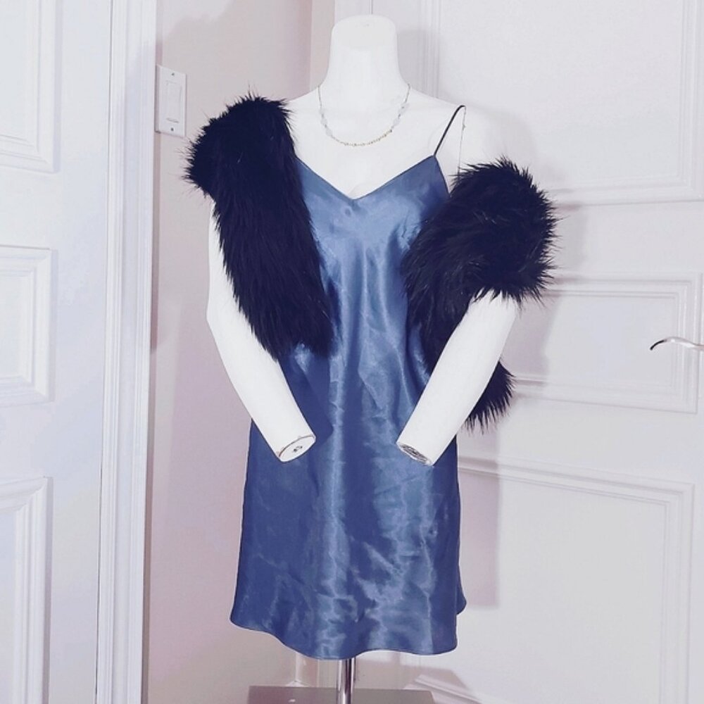 LA SENZA Steel Blue Satin Slip Dress with V String Low Back Detailing - Picture 3 of 16